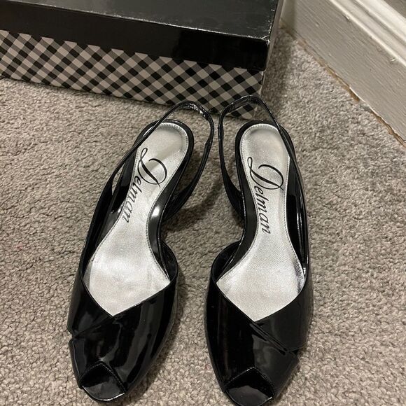 Delman z sling black patent shoes sandals - Picture 13 of 15